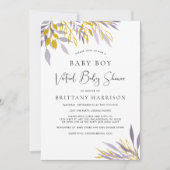 Virtuele Lavendel Gouden Bloemen Baby Boy Douche Kaart (Voorkant)