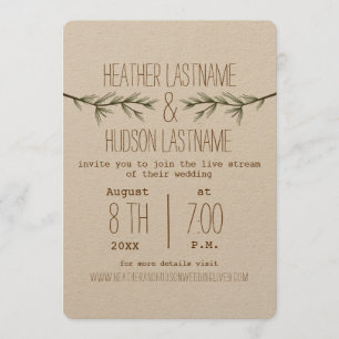 Virtuele Live Stream Wedding Rustic Evergreen Tree Kaart
