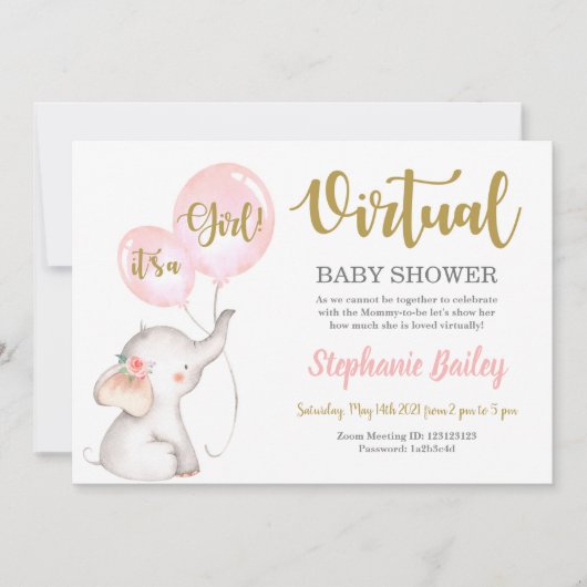 Virtuele olifant Baby shower Kaart (Voorkant)