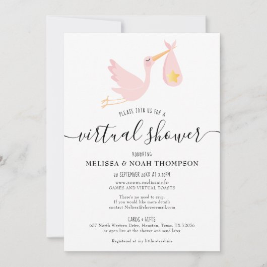 Virtuele online baby shower op afstand voor meisje kaart (Voorkant)