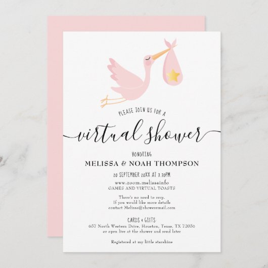 Virtuele online baby shower op afstand voor meisje kaart (Voorkant / Achterkant)