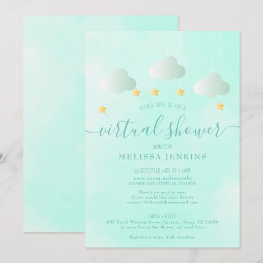 Virtuele Online Baby Shower op Afstand voor zowel  Kaart (Voorkant / Achterkant)