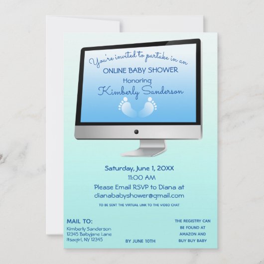 Virtuele online lange afstand douche Baby Boy Voet Kaart (Voorkant)