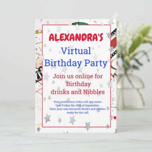 Virtuele online videoband Zilver Stars Birthday Kaart (Staand voorkant)