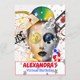Virtuele online videoband Zilver Stars Birthday Kaart