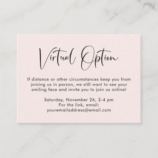 Virtuele optie Feest Bruiloft Roze Informatiekaartje (Voorkant)