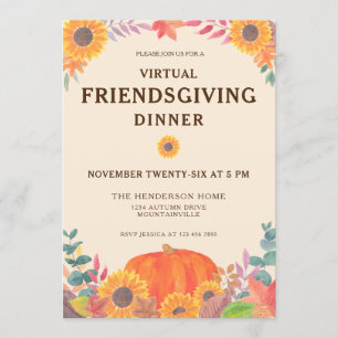 Virtuele Pompoen Zonnebloemen Friendsgiving Diner Kaart