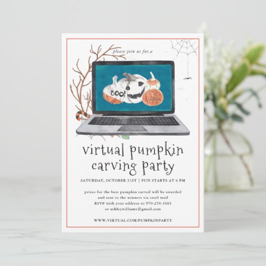 Virtuele pompoengravure | Halloweenfeest Kaart (Staand voorkant)