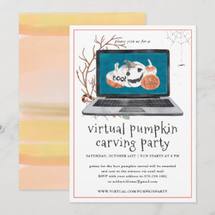 Virtuele pompoengravure   Halloweenfeest Kaart