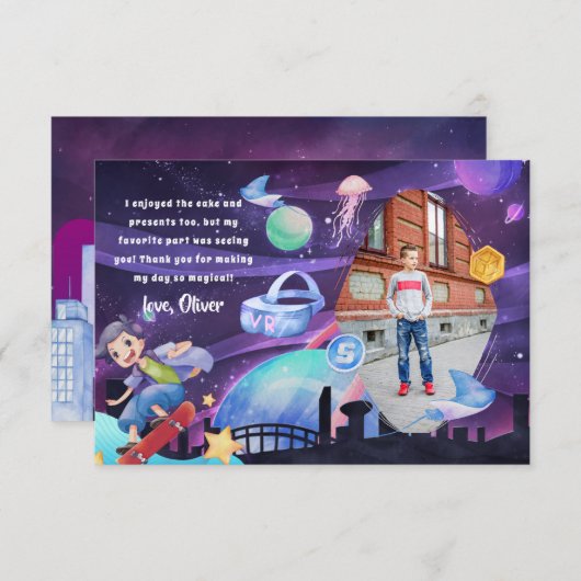 Virtuele realiteit | Gaming Birthday Hartelijk dan Bedankkaart (Voorkant / Achterkant)