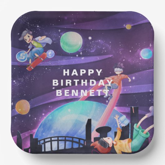 Virtuele realiteit | Gaming Birthday Papieren Bordje (Voorkant)