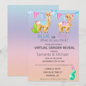 Virtuele roze blauwe lama Waterverf Kaart (Voorkant / Achterkant)