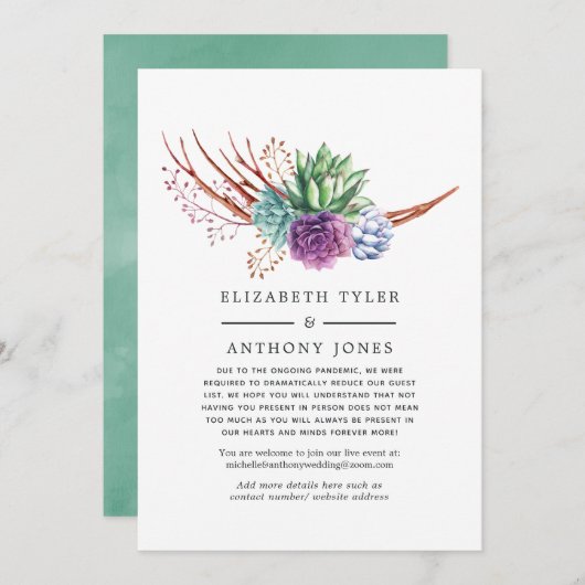 Virtuele Succulenten Bruiloft Ingekrompen Uitnodig Aankondiging (Voorkant / Achterkant)