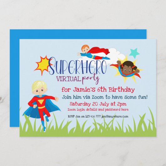 Virtuele superheld verjaardagsfeestje voor kindere kaart (Voorkant / Achterkant)