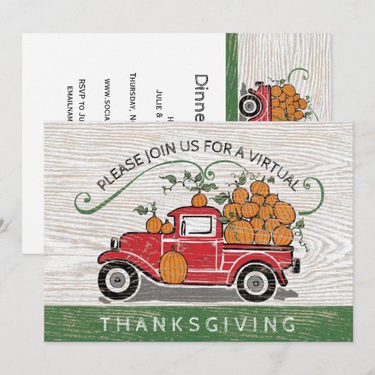 Virtuele Thanksgiving  Rode Truck Pompoenen Kaart (Voorkant / Achterkant)