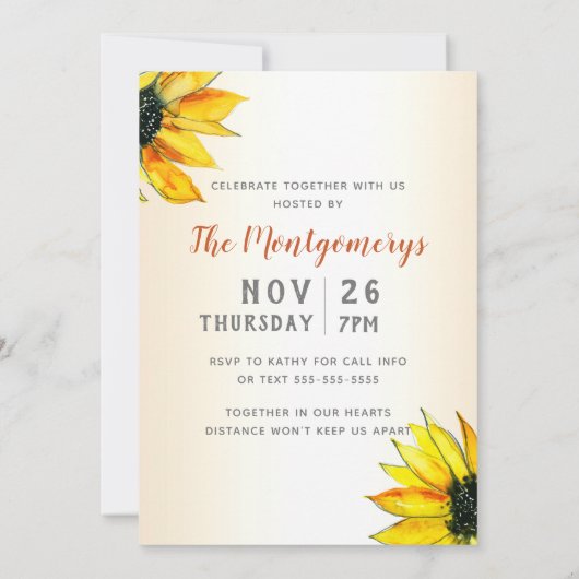 Virtuele Thanksgiving Waterverf Zonnebloem Pompoen Kaart (Achterkant)