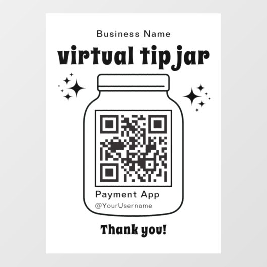 Virtuele Tip Jar met QR Code Raamsticker (Vel)