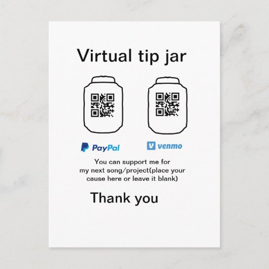 Virtuele tip per vierkante of codetonatie PayPal v Aankondigingskaart (Voorkant)