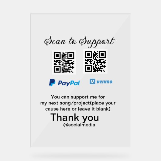 Virtuele tip per vierkante of codetonatie PayPal v Acryl Bord (Voorkant)