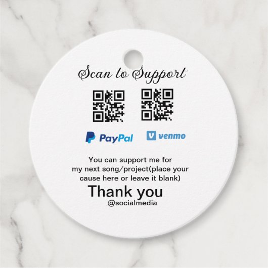 Virtuele tip per vierkante of codetonatie PayPal v Bedankjes Labels (Voorkant)