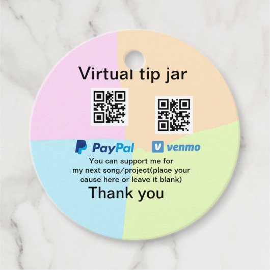 Virtuele tip per vierkante of codetonatie PayPal v Bedankjes Labels (Voorkant)