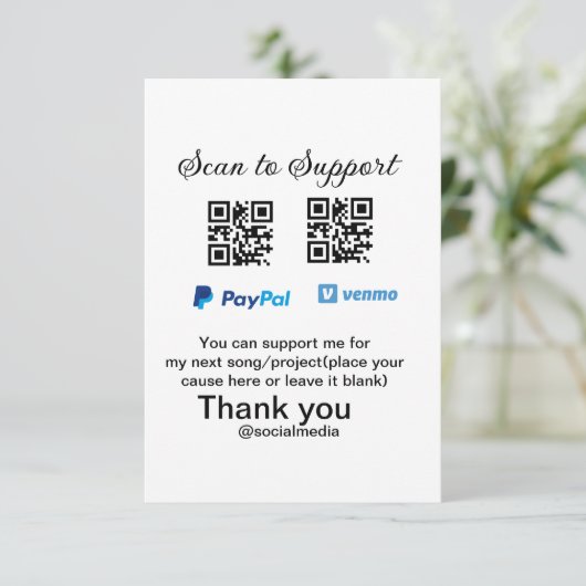 Virtuele tip per vierkante of codetonatie PayPal v Bedankkaart (Staand voorkant)