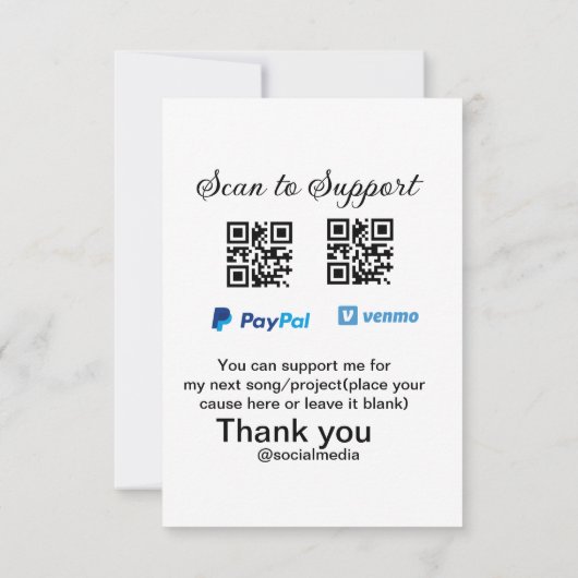 Virtuele tip per vierkante of codetonatie PayPal v Bedankkaart (Achterkant)