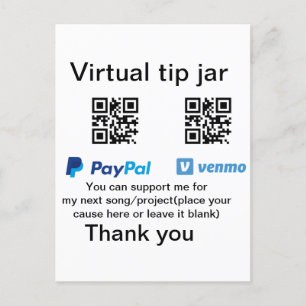 Virtuele tip per vierkante of codetonatie PayPal v Briefkaart