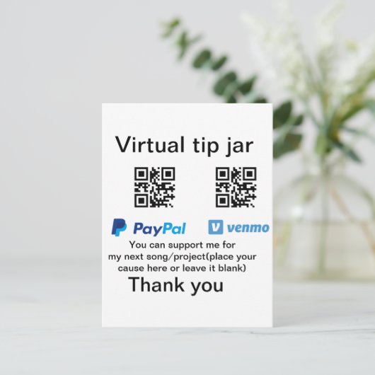 Virtuele tip per vierkante of codetonatie PayPal v Briefkaart (Staand voorkant)