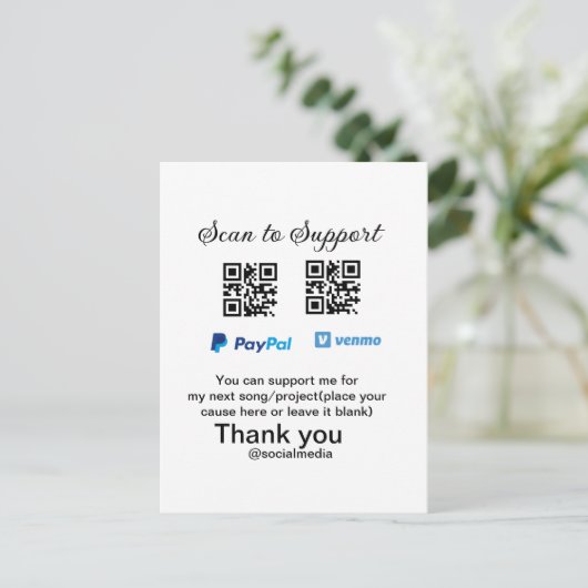 Virtuele tip per vierkante of codetonatie PayPal v Briefkaart (Staand voorkant)