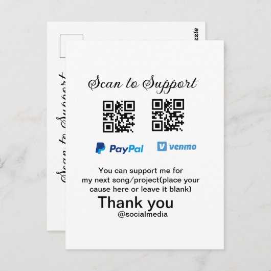 Virtuele tip per vierkante of codetonatie PayPal v Briefkaart (Voorkant / Achterkant)