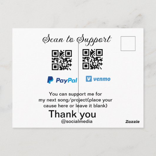 Virtuele tip per vierkante of codetonatie PayPal v Briefkaart (Achterkant)