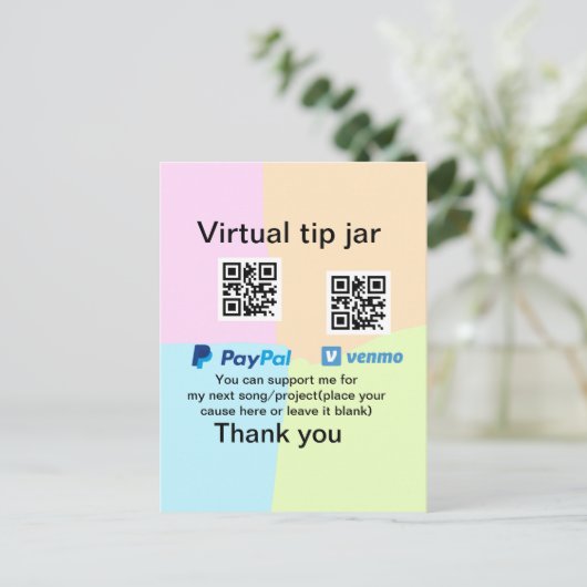 Virtuele tip per vierkante of codetonatie PayPal v Briefkaart (Staand voorkant)
