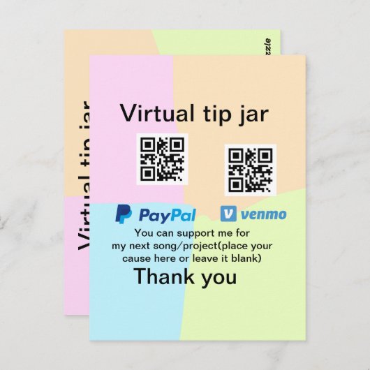 Virtuele tip per vierkante of codetonatie PayPal v Briefkaart (Voorkant / Achterkant)