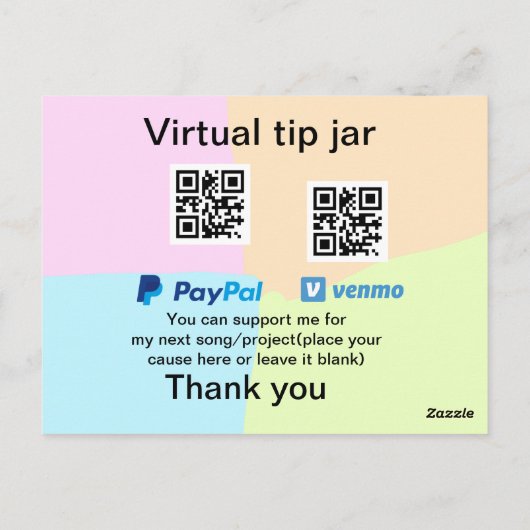 Virtuele tip per vierkante of codetonatie PayPal v Briefkaart (Achterkant)