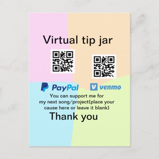 Virtuele tip per vierkante of codetonatie PayPal v Briefkaart (Voorkant)
