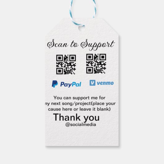 Virtuele tip per vierkante of codetonatie PayPal v Cadeaulabel (Achterkant)