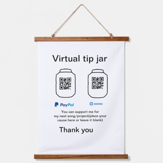 Virtuele tip per vierkante of codetonatie PayPal v Hangend Wandkleed (Voorkant)