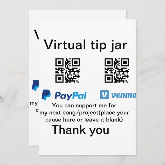 Virtuele tip per vierkante of codetonatie PayPal v Kaart (Voorkant / Achterkant)