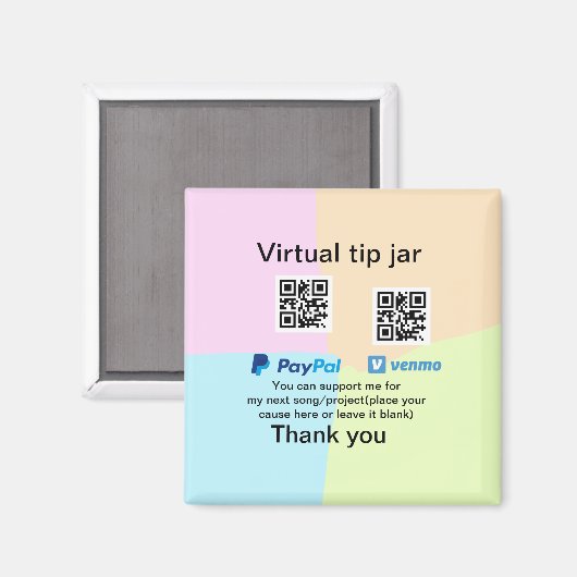 Virtuele tip per vierkante of codetonatie PayPal v Magneet (Voorkant / Achterkant)