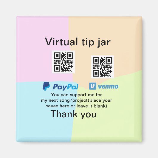 Virtuele tip per vierkante of codetonatie PayPal v Magneet (Voorkant)