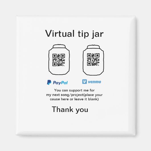 Virtuele tip per vierkante of codetonatie PayPal v Magneet (Voorkant)