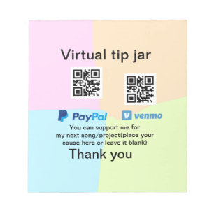 Virtuele tip per vierkante of codetonatie PayPal v Notitieblok