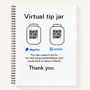 Virtuele tip per vierkante of codetonatie PayPal v Notitieboek
