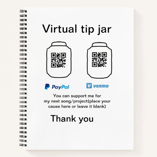 Virtuele tip per vierkante of codetonatie PayPal v Notitieboek (Voorkant)