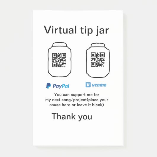 Virtuele tip per vierkante of codetonatie PayPal v Post-it® Notes (Voorkant)