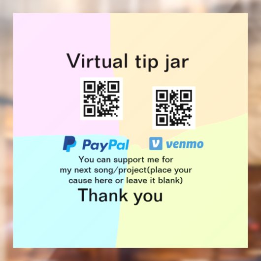 Virtuele tip per vierkante of codetonatie PayPal v Raamsticker (Vel 2)