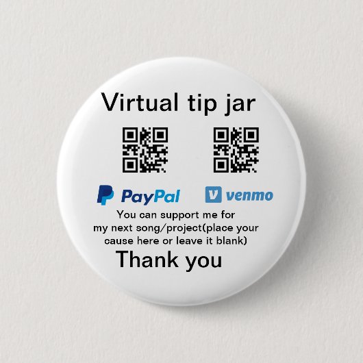 Virtuele tip per vierkante of codetonatie PayPal v Ronde Button 5,7 Cm (Voorkant)