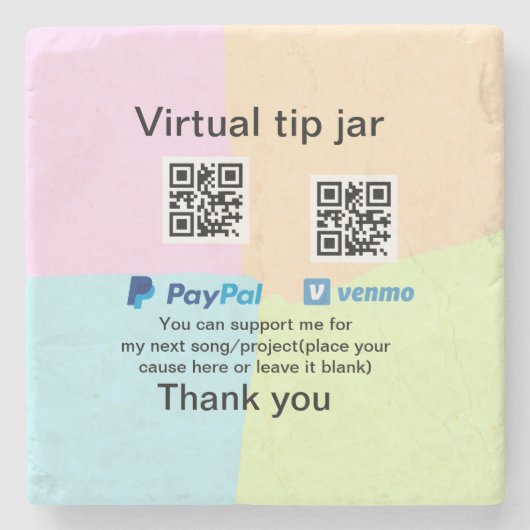 Virtuele tip per vierkante of codetonatie PayPal v Stenen Onderzetter (Voorkant)
