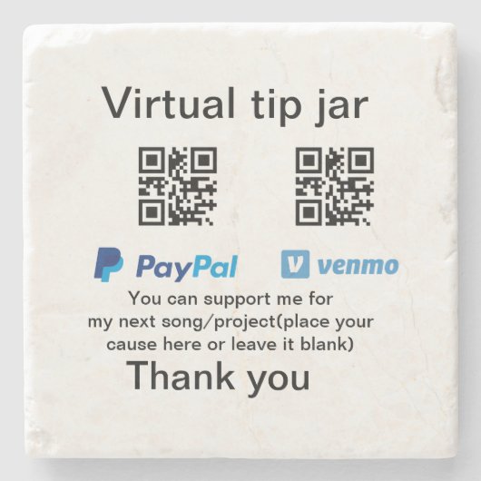 Virtuele tip per vierkante of codetonatie PayPal v Stenen Onderzetter (Voorkant)
